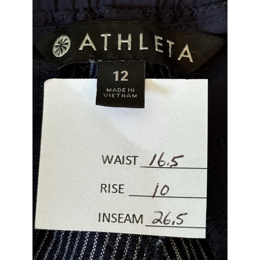 Athleta Womens 12 Blue Stripe Bali Linen Pants Trouser Coastal Vacation Nautical - Picture 2 of 8